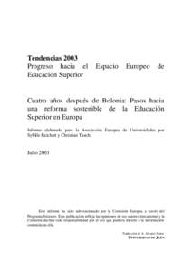 Tendencias 2003 Progreso hacia el Educación Superior Espacio