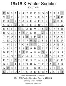 16x16 X-Factor Sudoku E 9 C 5 8
