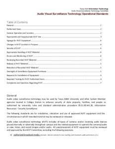 Texas A&M Information Technology Audio Visual Surveillance Technology Committee Audio Visual Surveillance Technology Operational Standards  Table of Contents