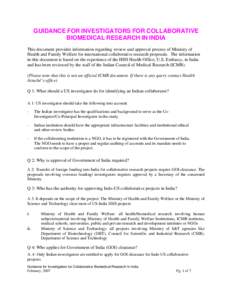 GUIDANCE/INSTRUCTIONS FOR COLLABORATION FOR RESEARCH IN BIOMEDICAL SCIENCES WITH INDIA