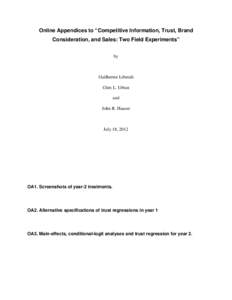 Online Appendices to “Competitive Information, Trust, Brand Consideration, and Sales: Two Field Experiments” by Guilherme Liberali Glen L. Urban