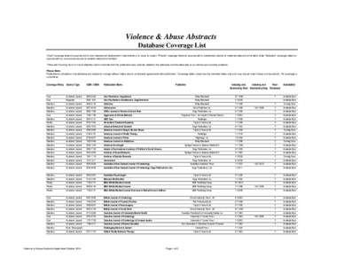 Violence & Abuse Abstracts Database Coverage List 