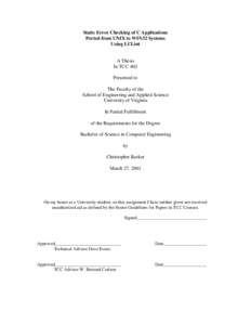 Static Error Checking of C Applications Ported from UNIX to WIN32 Systems Using LCLint A Thesis In TCC 402