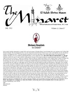 El Kalah Shrine Mason  Official Publication of El Kalah Shrine, SLC, Utah July, 2011