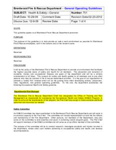 Brentwood Fire & Rescue Department – General Operating Guidelines SUBJECT: Health & Safety—General Number: 701  Draft Date: [removed]