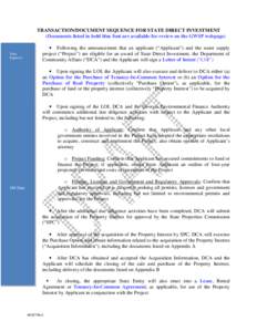 TRANSACTION/DOCUMENT SEQUENCE FOR STATE DIRECT INVESTMENT (Documents listed in bold blue font are available for review on the GWSP webpage) Time Sequence