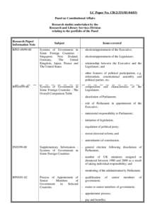 LC Paper No. CB[removed]Panel on Constitutional Affairs Research studies undertaken by the Research and Library Services Division relating to the portfolio of the Panel