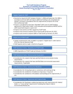 Tax Credit Assistance Program Summary of Competitive Selection Criteria Hawaii Housing Finance and Development Corporation May 14, 2009  Eligible!Projects!for!TCAP