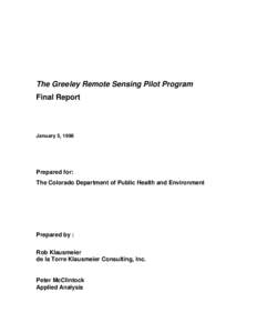 The Greeley Remote Sensing Pilot Program Final Report January 5, 1998  Prepared for:
