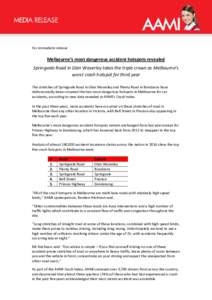 For immediate release  Melbourne’s most dangerous accident hotspots revealed Springvale Road in Glen Waverley takes the triple crown as Melbourne’s worst crash hotspot for third year The stretches of Springvale Road 