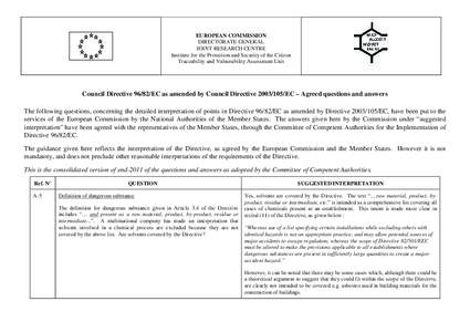 EUROPEAN COMMISSION DIRECTORATE GENERAL JOINT RESEARCH CENTRE Institute for the Protection and Security of the Citizen Traceability and Vulnerability Assessment Unit