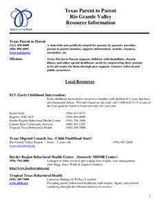 Texas Parent to Parent Rio Grande Valley Resource Information Texas Parent to Parent[removed]