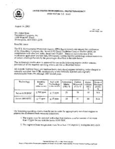 August 14, 2003, Letter from EPA to Donaldson Company, Inc.