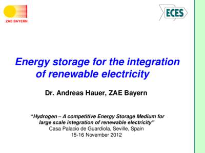 ZAE BAYERN  Energy storage for the integration of renewable electricity Dr. Andreas Hauer, ZAE Bayern “Hydrogen – A competitive Energy Storage Medium for