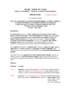 STUDY TOUR TO CUBA VIENNA UNIVERSITY – POLITICAL SCIENCE DEPARTMENT PROGRAMME  (Version 21. Dec 2013)
