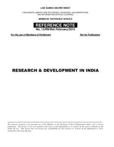 LOK SABHA SECRETARIAT PARLIAMENT LIBRARY AND REFERENCE, RESEARCH, DOCUMENTATION AND INFORMATION SERVICE (LARRDIS) MEMBERS’ REFERENCE SERVICE