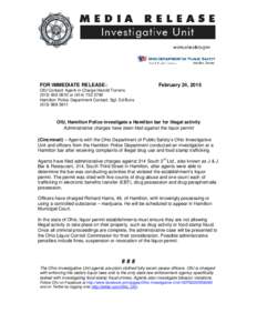FOR IMMEDIATE RELEASE:  February 24, 2015 OIU Contact: Agent-in-Charge Harold Torrensor