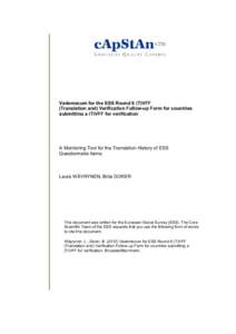 Vademecum for the ESS Round 6 (T)VFF (Translation and) Verification Follow-up Form for countries submitting a (T)VFF for verification A Monitoring Tool for the Translation History of ESS Questionnaire Items