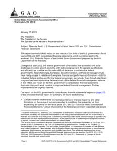 GAO-13-271R, Financial Audit: U.S. Government’s Fiscal Years 2012 and 2011 Consolidated Financial Statements