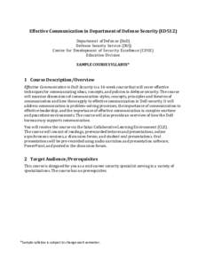 Sample Course Syllabus for Effective Communication in Department of Defense Security (ED512)