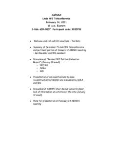 AGENDA Linde WG Teleconference February 14, [removed]a.m. Eastern[removed]Participant code: [removed]