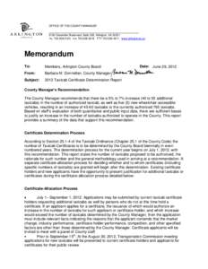 OFFICE OF THE COUNTY MANAGER 2100 Clarendon Boulevard, Suite 302, Arlington, VA[removed]TEL[removed]FAX[removed]TTY[removed]www.arlingtonva.us Memorandum To: