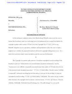 Case 5:14-cv[removed]MFU-JCH Document 61 Filed[removed]Page 1 of 12 Pageid#: 722  IN THE UNITED STATES DISTRICT COURT FOR THE WESTERN DISTRICT OF VIRGINIA HARRISONBURG DIVISION WTGD[removed]FM, et al.,