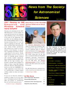 News from The Societyfor Astronomical Sciences Vol. 5, NumberPlanning for SAS Brian Warner is first Chambliss