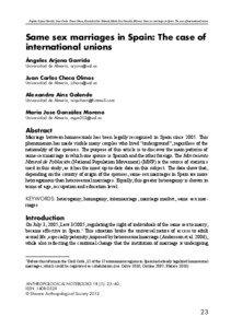 Ángeles Arjona Garrido, Juan Carlos Checa Olmos, Alexandra Ainz Galende, María Jose González Moreno: Same sex marriages in Spain: The case of international unions  Same sex marriages in Spain: The case of