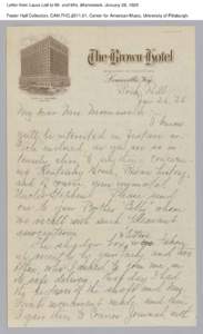 Letter from Laura Lott to Mr. and Mrs. Morneweck, January 26, 1926 Foster Hall Collection, CAM.FHC[removed], Center for American Music, University of Pittsburgh. Letter from Laura Lott to Mr. and Mrs. Morneweck, January 