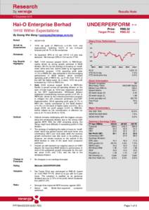 Results Note 17 December 2015 Hai-O Enterprise Berhad 1H16 Within Expectations