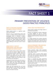 PRIMARY PREVENTION OF VIOLENCE: GOOD PRACTICE PRINCIPLES WHY IS VIOLENCE AGAINST WOMEN A HEALTH ISSUE? Violence against women is a significant public health issue worldwide.