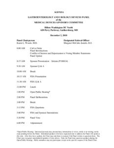 AGENDA GASTROENTEROLOGY AND UROLOGY DEVICES PANEL of the MEDICAL DEVICES ADVISORY COMMITTEE Hilton Washington DC North 620 Perry Parkway, Gaithersburg, MD