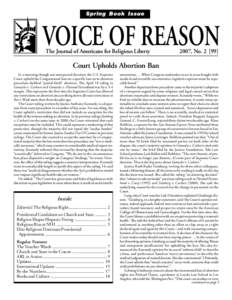 Spring Book Issue  VOICE OF REASON The Journal of Americans for Religious Liberty  2007, No]