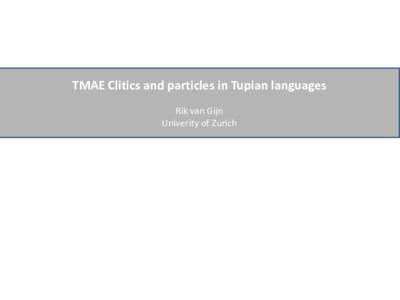TMAE Clitics and particles in Tupian languages Rik van Gijn Univerity of Zurich Introduction