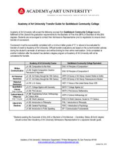 Academy of Art University Transfer Guide for Saddleback Community College Academy of Art University will accept the following courses from Saddleback Community College towards fulfillment of the Liberal Arts graduation r
