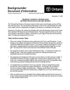 Backgrounder Document d’information Ministry of Natural Resources