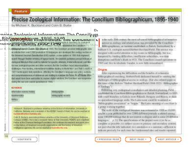 Feature  Precise Zoological Information: The Concilium Bibliographicum, Bulletin of the Association for Information Science and Technology – August/September 2016 – Volume 42, Number 6  by Michael K. Buckla