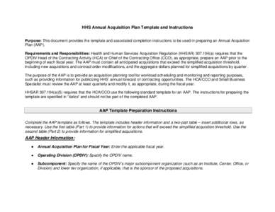 HHS Annual Acquisition Plan Template and Instructions