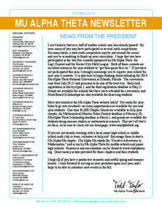 SPRING 2014 MU ALPHA THETA NEWSLETTER NATIONAL OFFICERS: