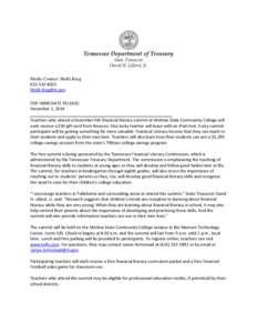 Tennessee Department of Treasury State Treasurer David H. Lillard, Jr. Media Contact: Shelli King[removed]