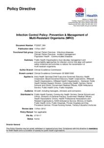 Infection Control Policy: Prevention & Management of Multi-Resistant Organisms (MRO)
