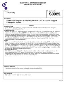 CALIFORNIA STATE SCIENCE FAIR 2014 PROJECT SUMMARY Name(s)  Abha Pandey