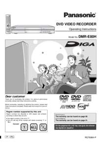 ®  DVD VIDEO RECORDER Operating Instructions Model No.
