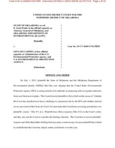 Case 4:15-cvCVE-FHM Document 28 Filed in USDC ND/OK onPage 1 of 10  UNITED STATES DISTRICT COURT FOR THE NORTHERN DISTRICT OF OKLAHOMA  STATE OF OKLAHOMA ex rel.