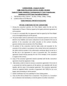 CORRIGENDUM – 2 Dated[removed]TAMIL NADU POLLUTION CONTROL BOARD, CHENNAI Tender for Supply, Installation, Commissioning & 5 Years Comprehensive maintenance of SPV Power Plant without Battery at I.