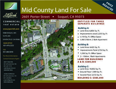 Mid County Land For Sale 2601 Porter Street  Soquel, CA[removed]COMMERCIAL