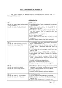 HIGH COURT OF DELHI : NEW DELHI  The Roster of Sitting of Hon’ble Judges of Delhi High Court effective from 17th February, 2014 is as under:-  Division Benches