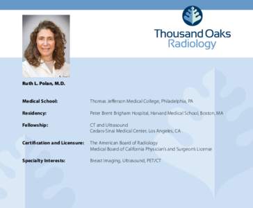 Ruth L. Polan, M.D. Medical School: Thomas Jefferson Medical College, Philadelphia, PA  Residency: