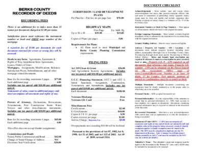 DOCUMENT CHECKLIST  BERKS COUNTY RECORDER OF DEEDS  SUBDIVISION / LAND DEVELOPMENT